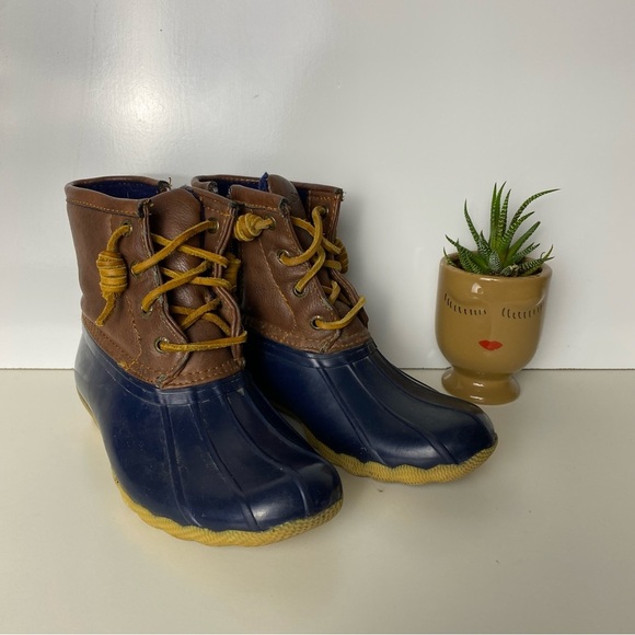 Kids Brown and Blue Duck Boots - Picture 1 of 7